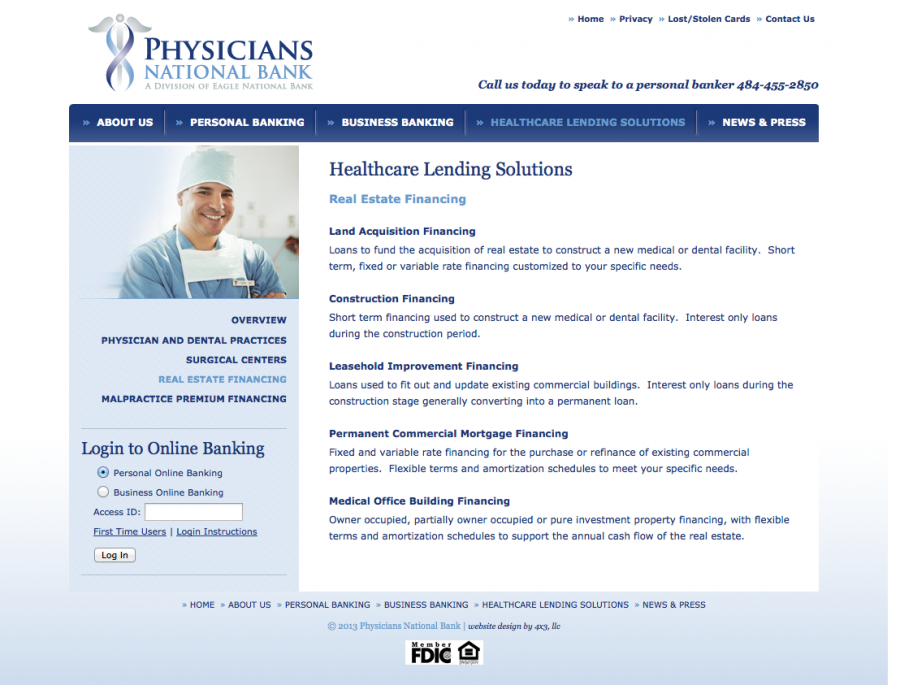 Physicians National Bank, Financing Landing Page