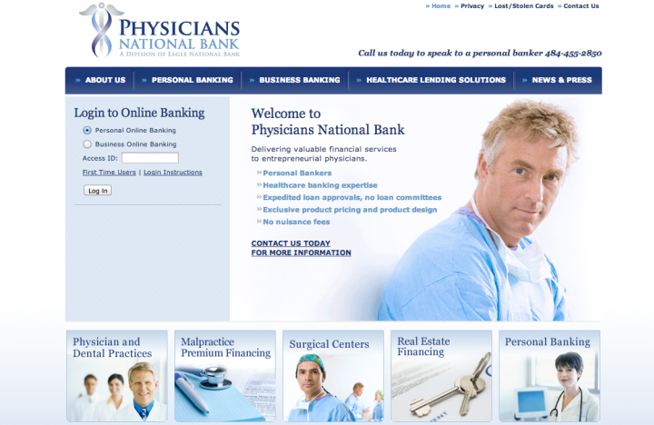 Physicians National Bank Website Homepage